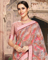 Vishal Prints Pastel Red Printed Georgette Saree With Border