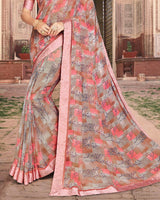 Vishal Prints Pastel Red Printed Georgette Saree With Border