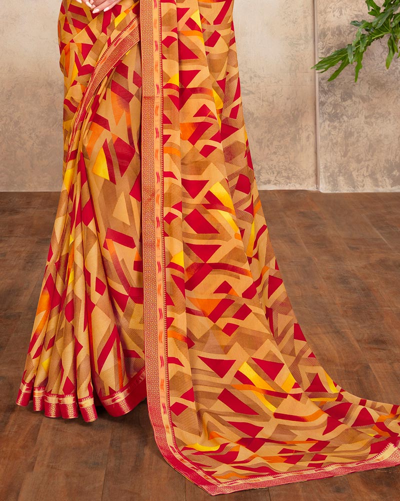 Vishal Prints Fawn Printed Chiffon Saree With Border