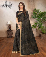 Vishal Prints Black Printed Chiffon Saree With Border