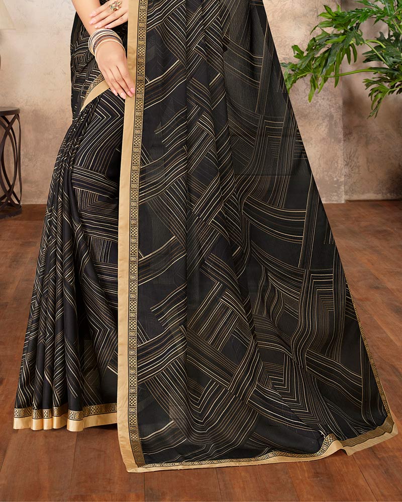 Vishal Prints Black Printed Chiffon Saree With Border