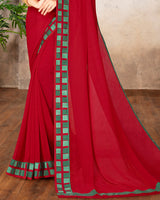 Vishal Prints Cherry Red Printed Georgette Saree With Border