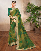 Vishal Prints Olive Green Printed Chiffon Saree With Border