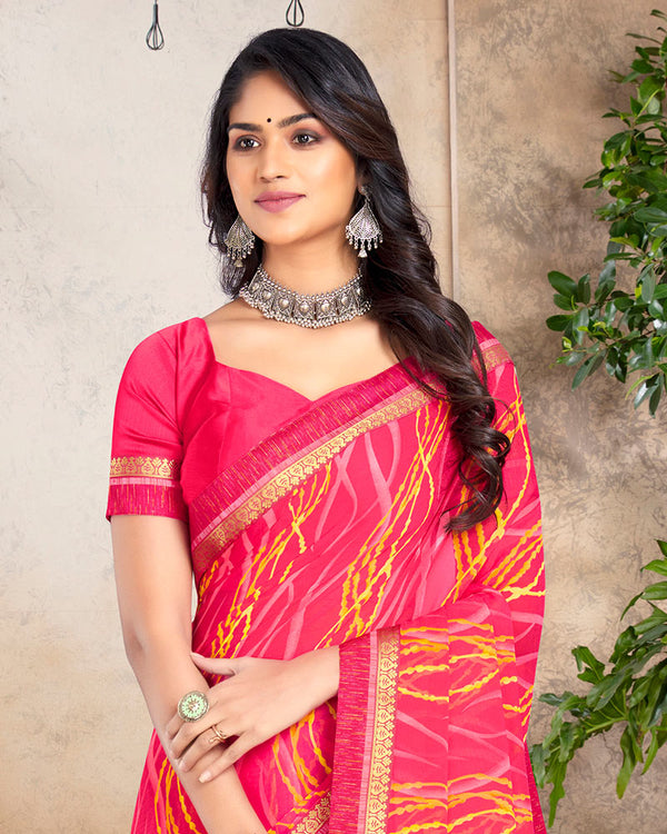 Vishal Prints Red Pink Printed Georgette Saree With Border