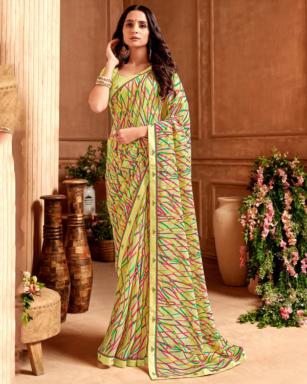 Vishal Prints Deco Green Printed Georgette Saree With Fancy Border