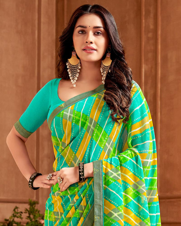 Vishal Prints Aqua Green Printed Georgette Saree With Fancy Border