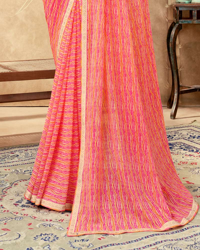 Vishal Prints Brink Pink Printed Georgette Saree With Fancy Border