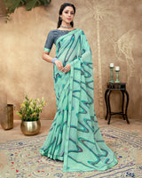 Vishal Prints Sea Green Printed Georgette Saree With Fancy Border