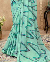 Vishal Prints Sea Green Printed Georgette Saree With Fancy Border