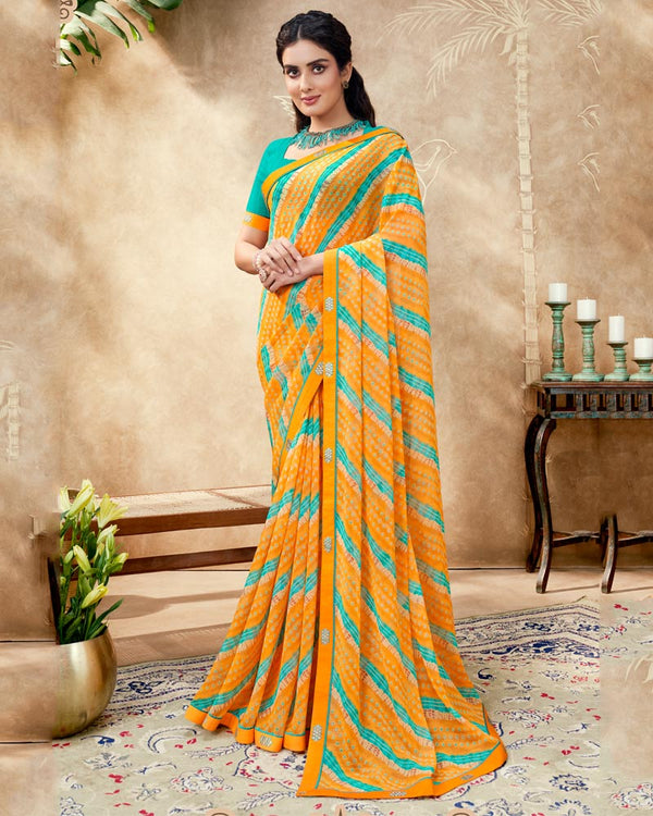 Vishal Prints Saffron Color Printed Georgette Saree With Fancy Border