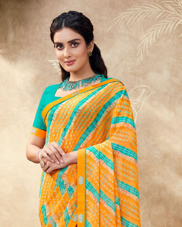 Vishal Prints Saffron Color Printed Georgette Saree With Fancy Border