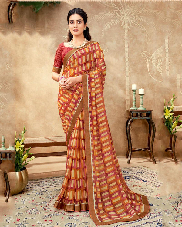 Vishal Prints Multi Color Printed Georgette Saree With Fancy Border