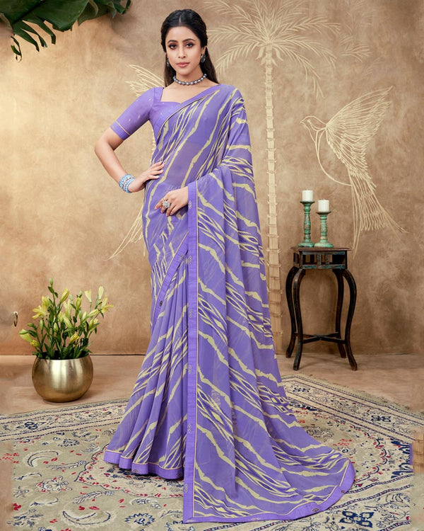 Vishal Prints East Side Violet Printed Georgette Saree With Fancy Border