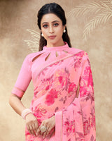 Vishal Prints Rose Pink Printed Georgette Saree With Fancy Border