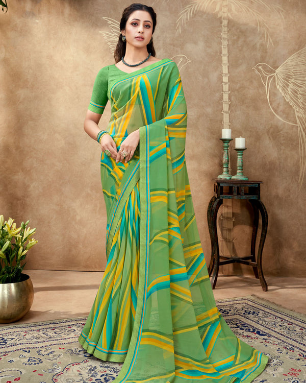 Vishal Prints De York Green Printed Georgette Saree With Fancy Border