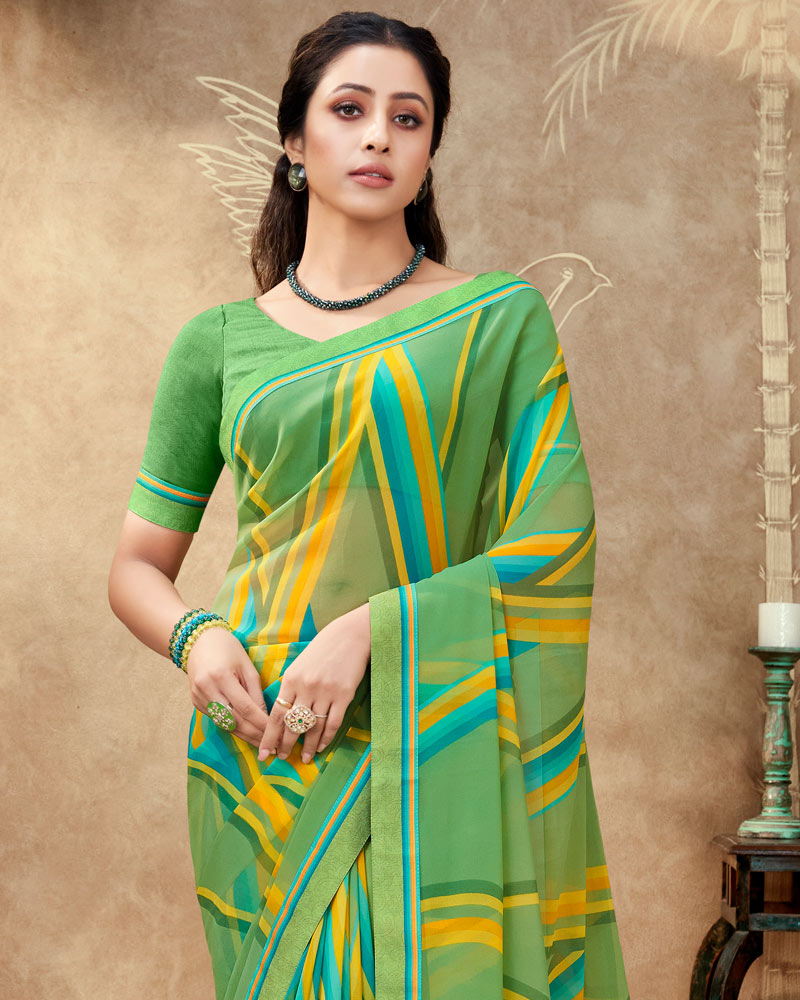 Vishal Prints De York Green Printed Georgette Saree With Fancy Border