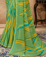 Vishal Prints De York Green Printed Georgette Saree With Fancy Border