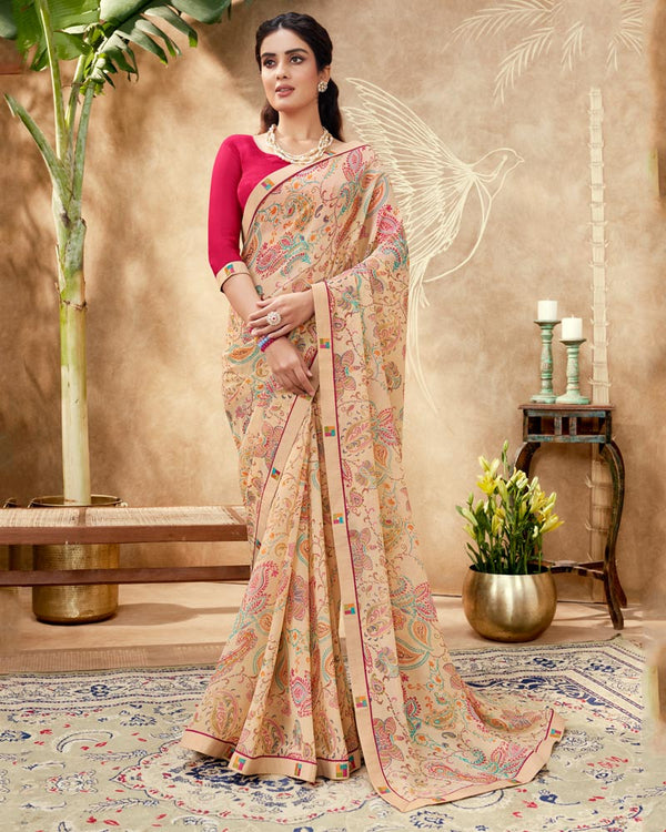 Vishal Prints Pastel Brown Printed Georgette Saree With Fancy Border