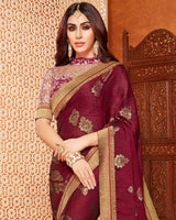 Vishal Prints Vibrant Maroon Chiffon Saree With Foil Print And Zari Border