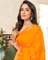 Vishal Prints Orange Printed Georgette Saree With Foil Print And Fancy Border