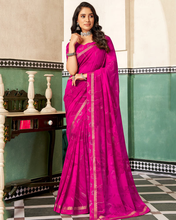 Vishal Prints Razzmatazz Pink Printed Georgette Saree With Foil Print And Fancy Border