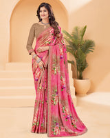 Vishal Prints Pink Printed Criva Crepe Saree With Printed Fancy Border