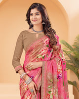 Vishal Prints Pink Printed Criva Crepe Saree With Printed Fancy Border