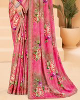 Vishal Prints Pink Printed Criva Crepe Saree With Printed Fancy Border