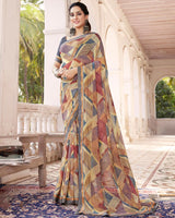 Vishal Prints Light Beige Multi Color Digital Print Georgette Saree With Border