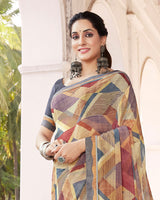 Vishal Prints Light Beige Multi Color Digital Print Georgette Saree With Border