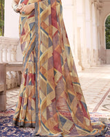 Vishal Prints Light Beige Multi Color Digital Print Georgette Saree With Border