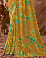 Vishal Prints Sand Brown Printed Georgette Saree With Foil Print And Fancy Border