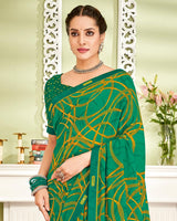 Vishal Prints Dark Sea Green Printed Georgette Saree With Fancy Border