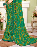 Vishal Prints Dark Sea Green Printed Georgette Saree With Fancy Border