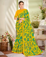 Vishal Prints Yellow Printed Georgette Saree With Fancy Border