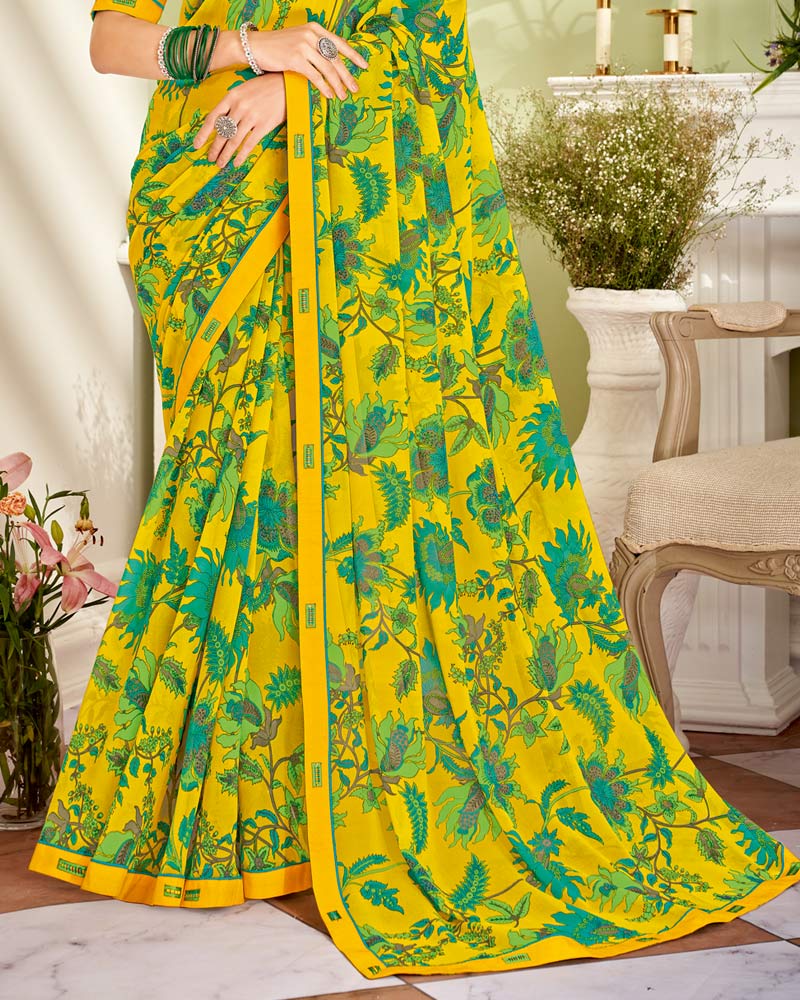 Vishal Prints Yellow Printed Georgette Saree With Fancy Border