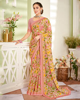 Vishal Prints Peach Printed Georgette Saree With Fancy Border