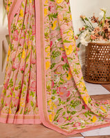 Vishal Prints Peach Printed Georgette Saree With Fancy Border