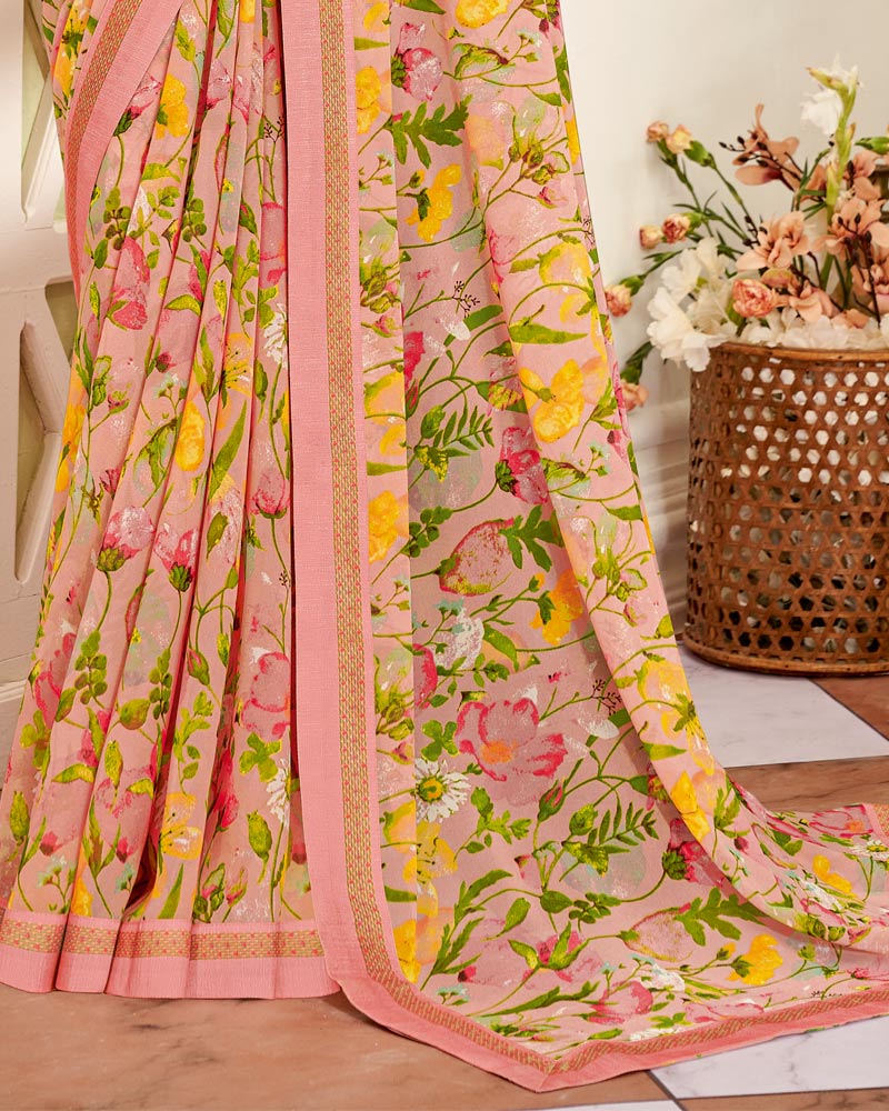 Vishal Prints Peach Printed Georgette Saree With Fancy Border