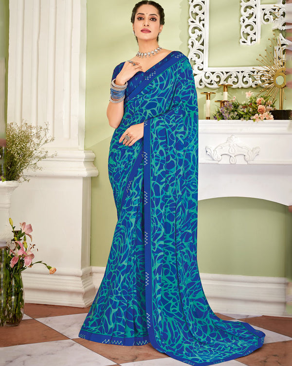 Vishal Prints Dark Blue Printed Georgette Saree With Fancy Border