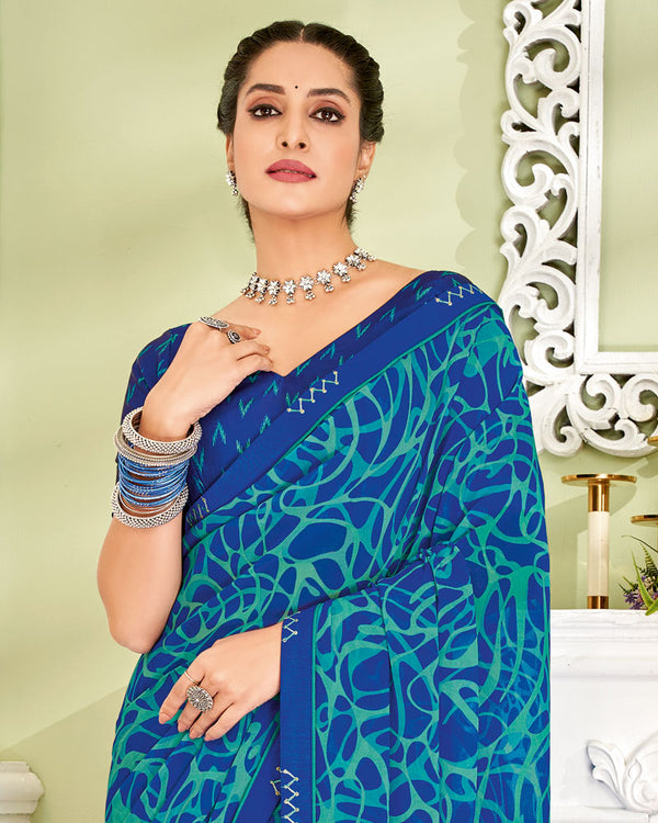 Vishal Prints Dark Blue Printed Georgette Saree With Fancy Border