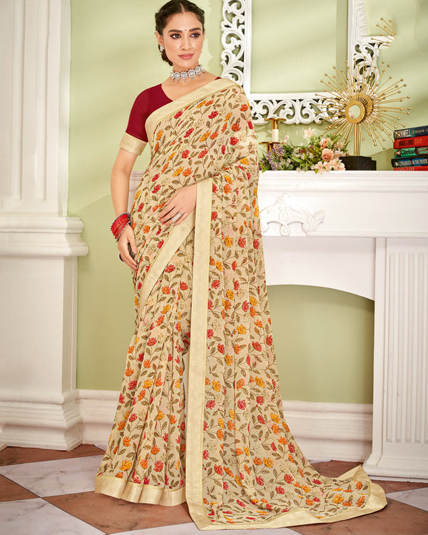 Vishal Prints Beige Printed Georgette Saree With Fancy Border