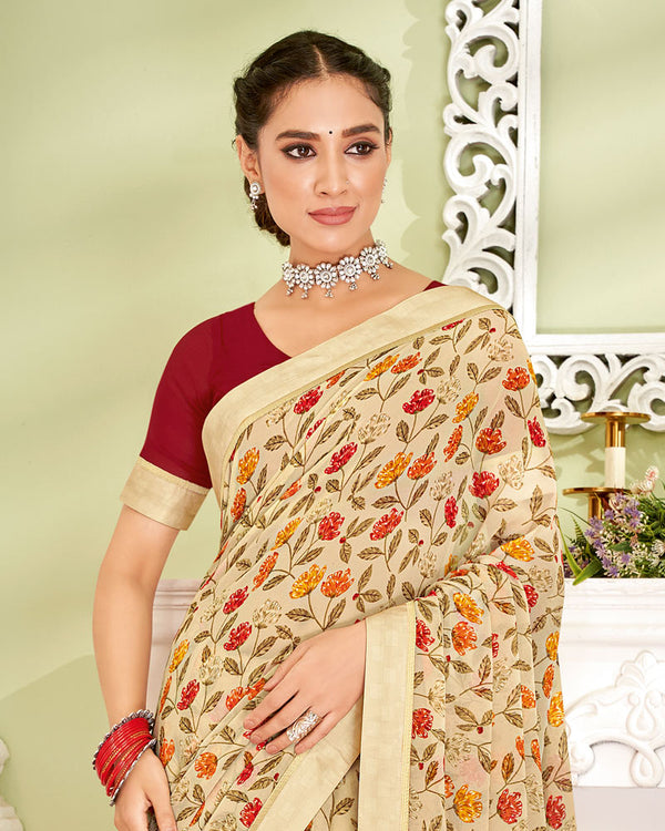 Vishal Prints Beige Printed Georgette Saree With Fancy Border