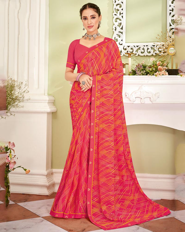 Vishal Prints Mandy Pink Printed Georgette Saree With Fancy Border