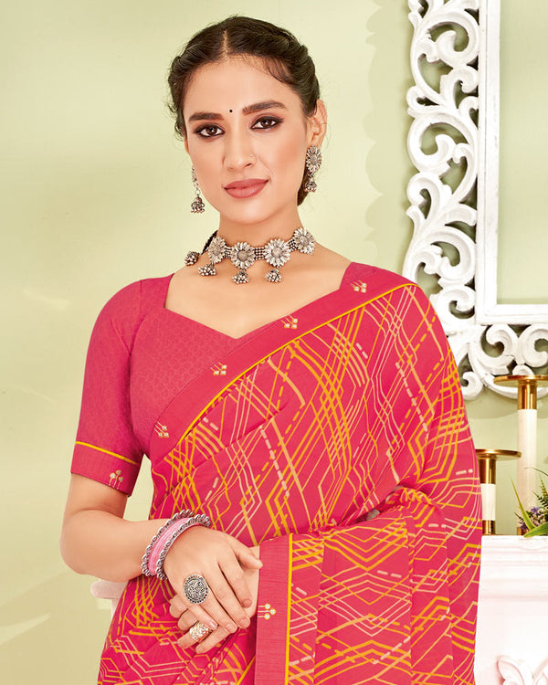 Vishal Prints Mandy Pink Printed Georgette Saree With Fancy Border