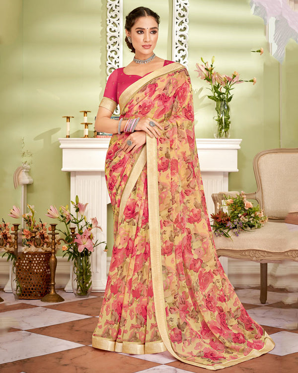 Vishal Prints Beige Printed Georgette Saree With Fancy Border