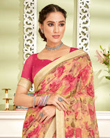 Vishal Prints Beige Printed Georgette Saree With Fancy Border