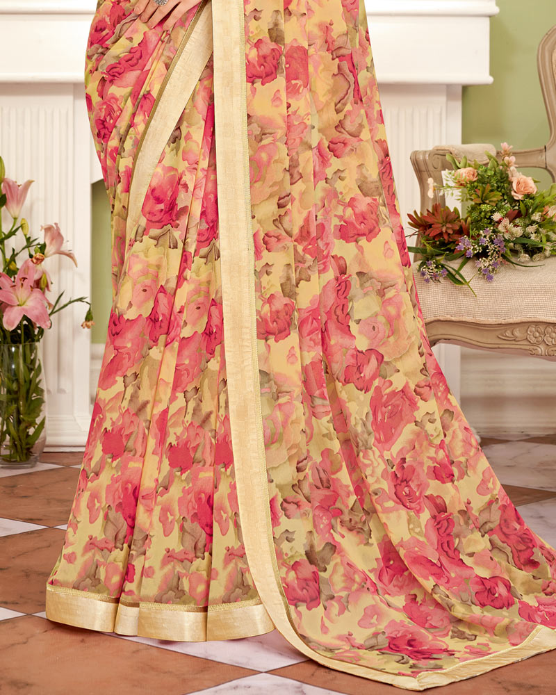 Vishal Prints Beige Printed Georgette Saree With Fancy Border