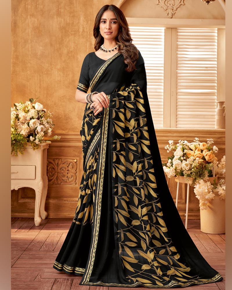 Vishal Prints Black Printed Georgette Saree With Fancy Border