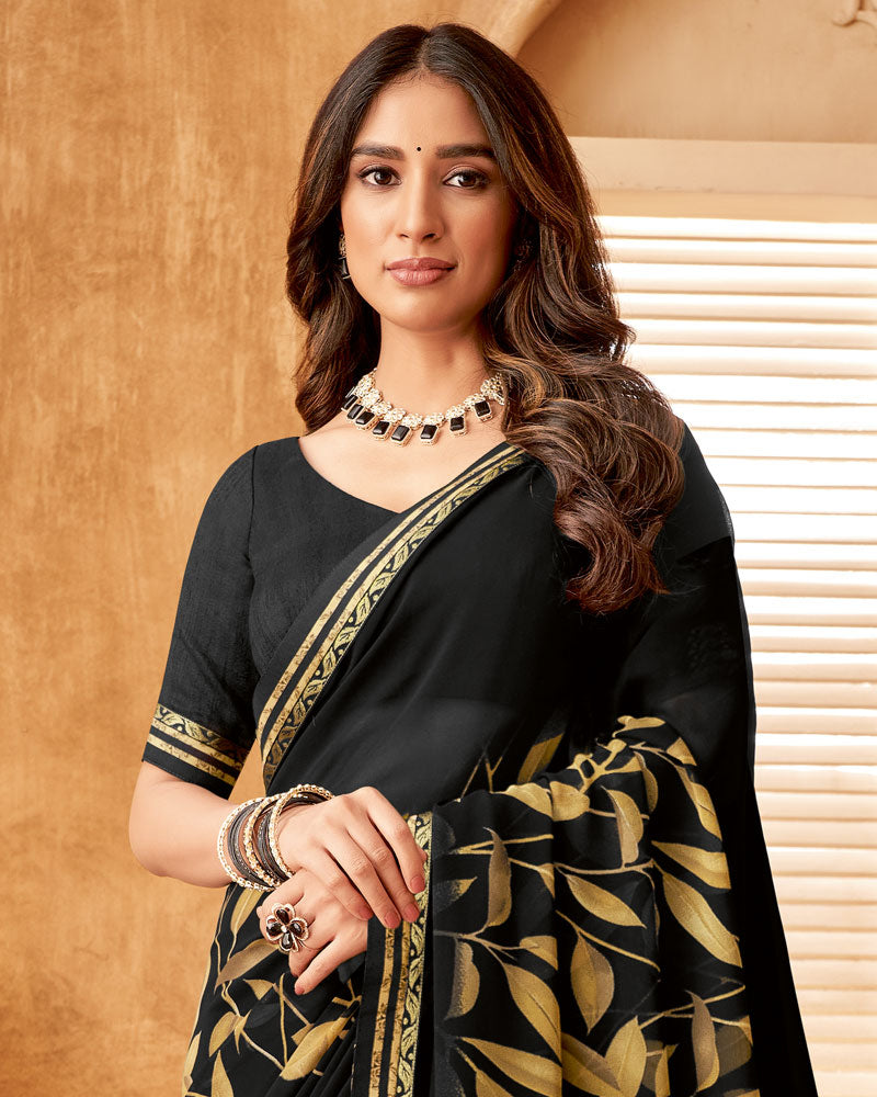 Vishal Prints Black Printed Georgette Saree With Fancy Border